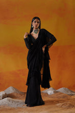 Load image into Gallery viewer, Black georgette saree set
