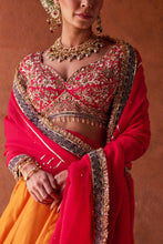 Load image into Gallery viewer, Rust orange and magenta pink upada silk blouse, lehenga and dupatta
