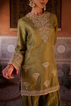 Load image into Gallery viewer, Sage green and mustard upada silk kurta, salwar and organza dupatta
