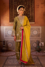 Load image into Gallery viewer, Sage green and mustard upada silk kurta, salwar and organza dupatta
