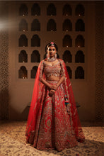 Load image into Gallery viewer, Red embroidered lehenga set
