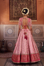 Load image into Gallery viewer, Blush pink and Fuchsia upada silk blouse, banarsi silk lehenga and dupatta
