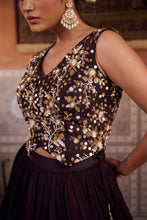 Load image into Gallery viewer, Brown embroidered silk waist coat, lehenga and  dupatta
