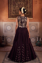 Load image into Gallery viewer, Brown embroidered silk waist coat, lehenga and  dupatta
