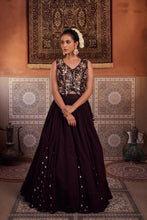 Load image into Gallery viewer, Brown embroidered silk waist coat, lehenga and  dupatta
