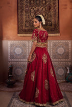 Load image into Gallery viewer, Maroon glass tissue blouse, lehenga and dupatta
