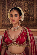 Load image into Gallery viewer, Maroon glass tissue blouse, lehenga and dupatta
