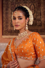 Load image into Gallery viewer, Rust orange silk embroidered blouse, lehenga and dupatta
