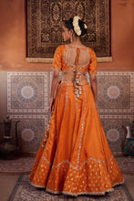 Load image into Gallery viewer, Rust orange silk embroidered blouse, lehenga and dupatta
