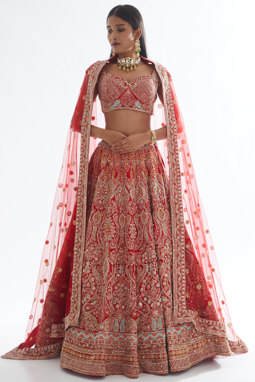 Rani raw silk heavily embroidered lehenga