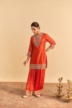 Load image into Gallery viewer, Naseha Burnt orange Dabka Zardozi Embroidered Short kurta Set
