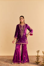 Load image into Gallery viewer, Nooren - Deep Purple Kurta with Flared Palazzo and Dupatta
