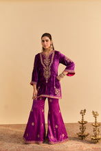 Load image into Gallery viewer, Nooren - Deep Purple Kurta with Flared Palazzo and Dupatta
