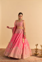 Load image into Gallery viewer, Aashina  - Dabka Zardozi Embroidered Pure Tissue Carrot Pink Lehenga Set
