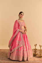 Load image into Gallery viewer, Aashina  - Dabka Zardozi Embroidered Pure Tissue Carrot Pink Lehenga Set
