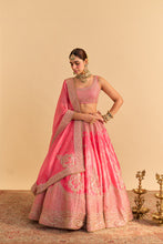 Load image into Gallery viewer, Aashina  - Dabka Zardozi Embroidered Pure Tissue Carrot Pink Lehenga Set
