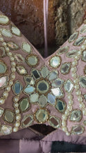 Load and play video in Gallery viewer, Mauve Brocade georgette lehenga with mirror work blouse
