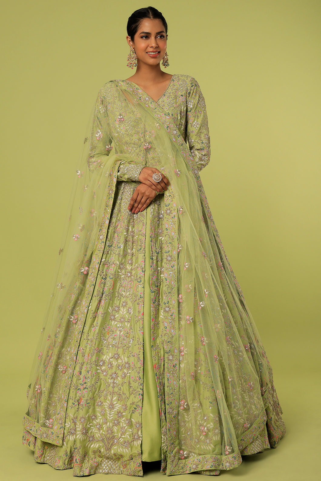 Firoza raw silk heavily embroidered jacket lehenga