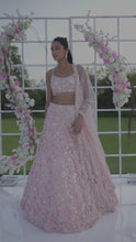 Load and play video in Gallery viewer, Rose Pink Three-Dimensional Floral Lehenga Set
