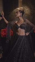 Load and play video in Gallery viewer, Black Brick Crystal Lehenga Set
