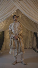 Load and play video in Gallery viewer, Ivory &amp; Gold Zaridosi Sherwani Set
