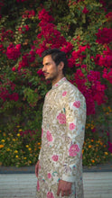 Load and play video in Gallery viewer, Cream Gold Multi-Coloured Sherwani Set
