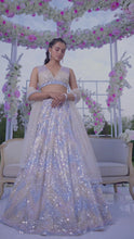 Load and play video in Gallery viewer, Beige Blue Chevron Sequin Lehenga Set
