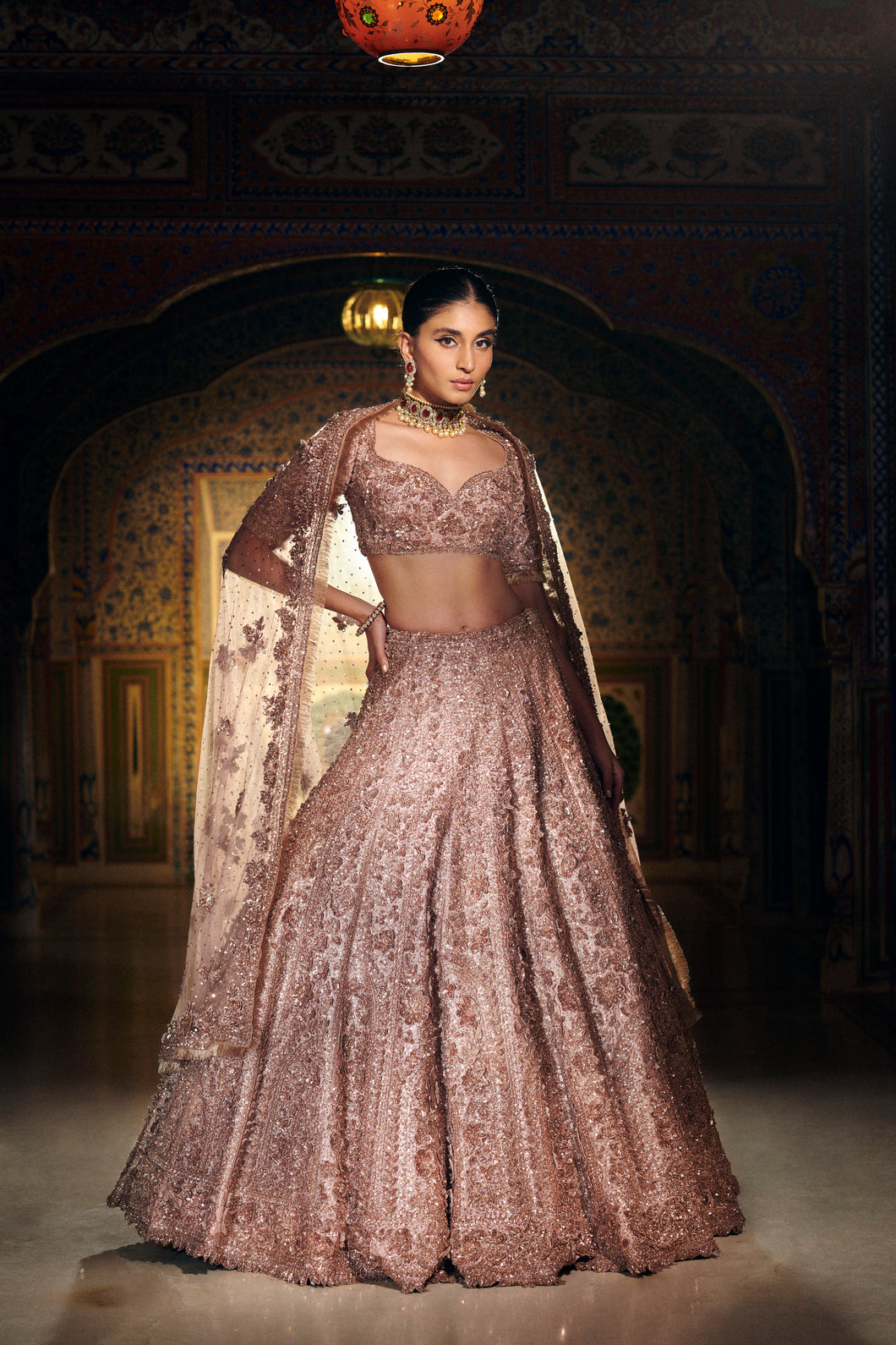 Rose Gold Three-Dimensional Lehenga Set