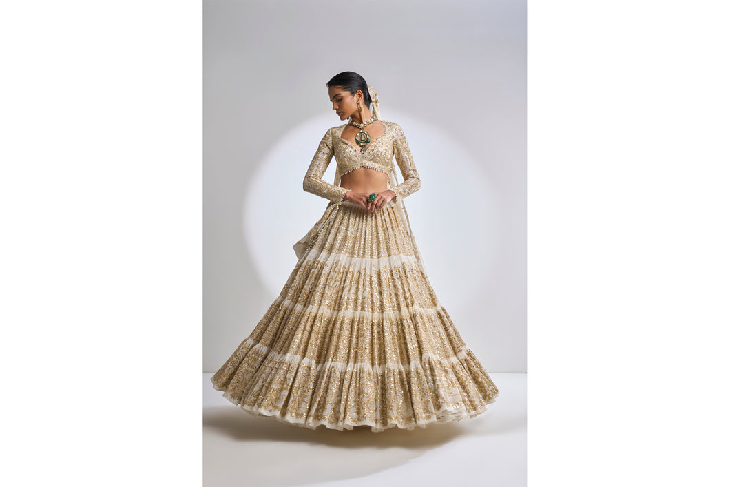 Ivory Multi-Tiered Lehenga Set