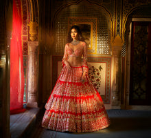 Load image into Gallery viewer, Red Multi-Tiered Lehenga Set
