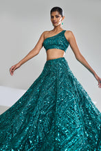 Load image into Gallery viewer, Teal Sequin Lehenga Set
