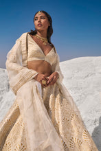 Load image into Gallery viewer, Cream Gold Cut Work Lehenga Set

