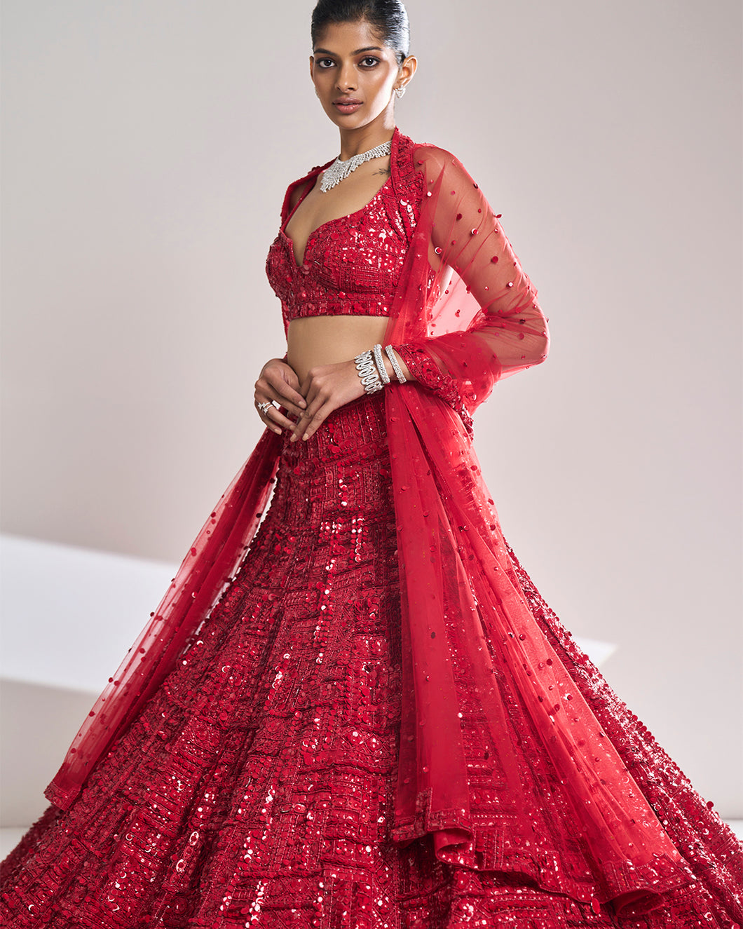 Red Sequin Lehenga Set