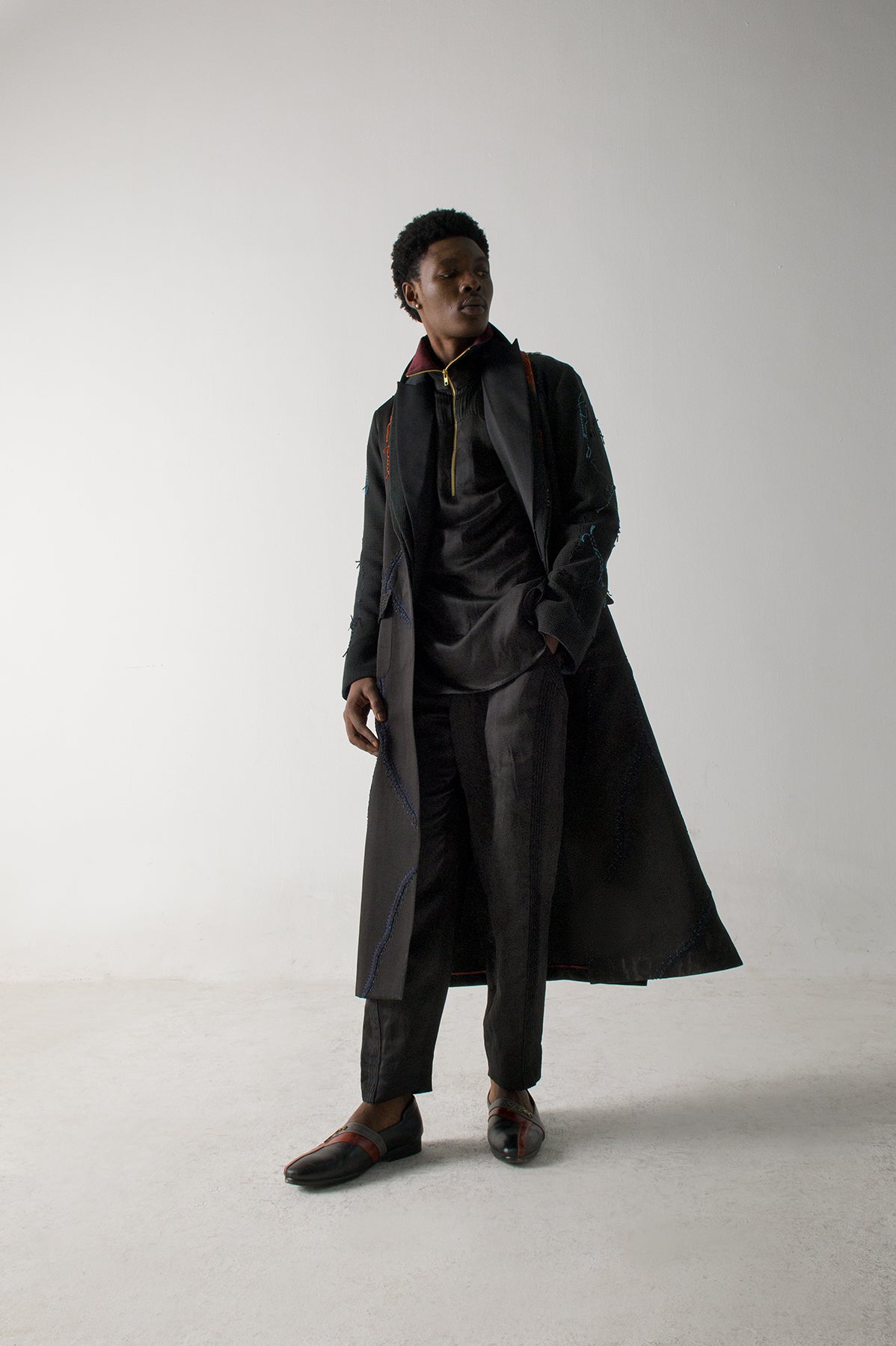 Black Long Overcoat Set