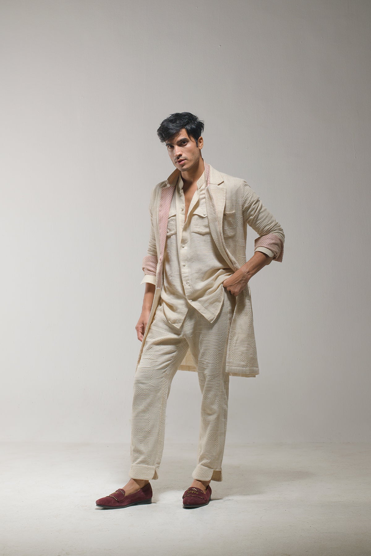 Ivory Textured Overcoat