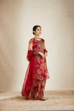 Load image into Gallery viewer, RED FLORAL ORGANZA FLORAL KURTA SET
