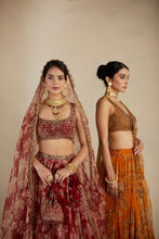 Load image into Gallery viewer, RED FLORAL ORGANZA FLORAL LEHENGA SET SET
