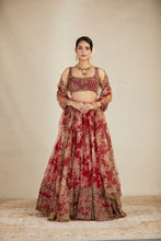 Load image into Gallery viewer, RED FLORAL ORGANZA FLORAL LEHENGA SET SET
