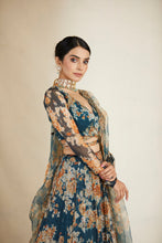 Load image into Gallery viewer, TEAL BLUE FLORAL PEPLUM SET
