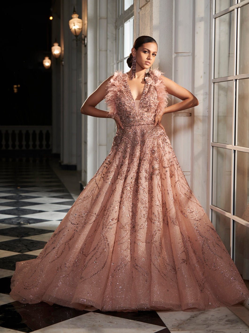 Pink Salmon Bridal Tulle Gown