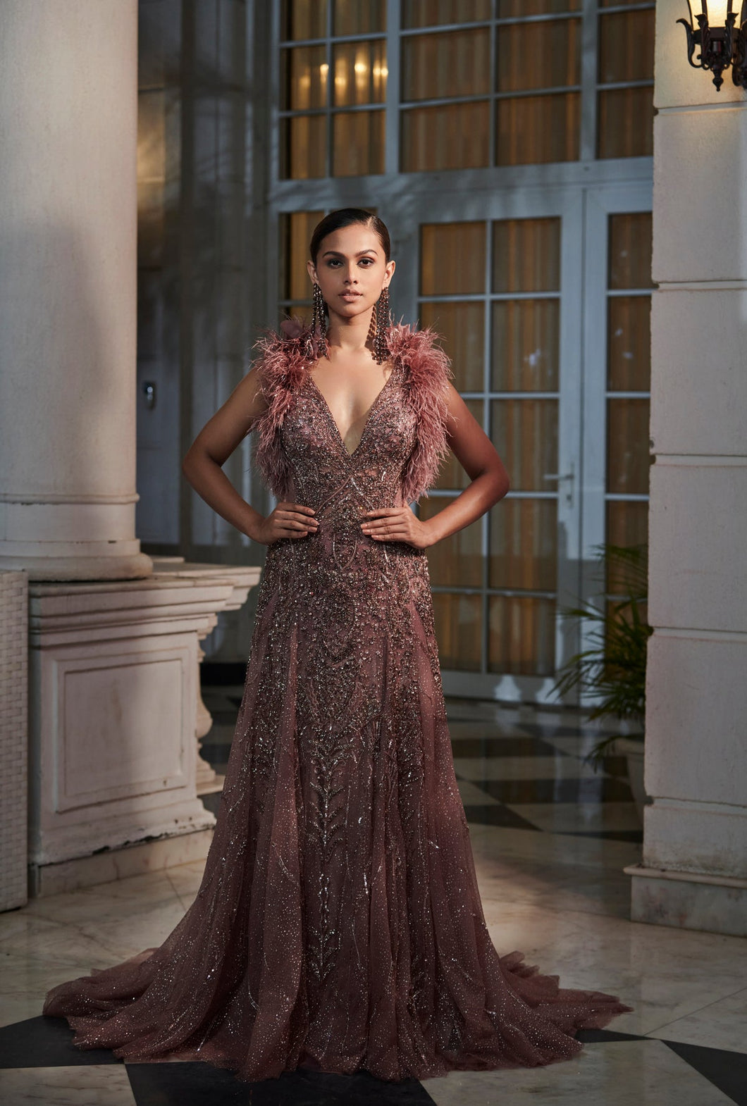 Claret Shimmer Tulle Ombre Bridal Gown