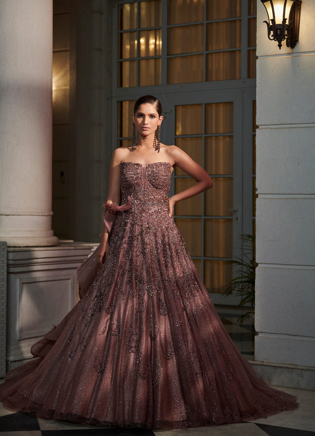 Claret Shimmer Tulle Ombre Bridal Gown