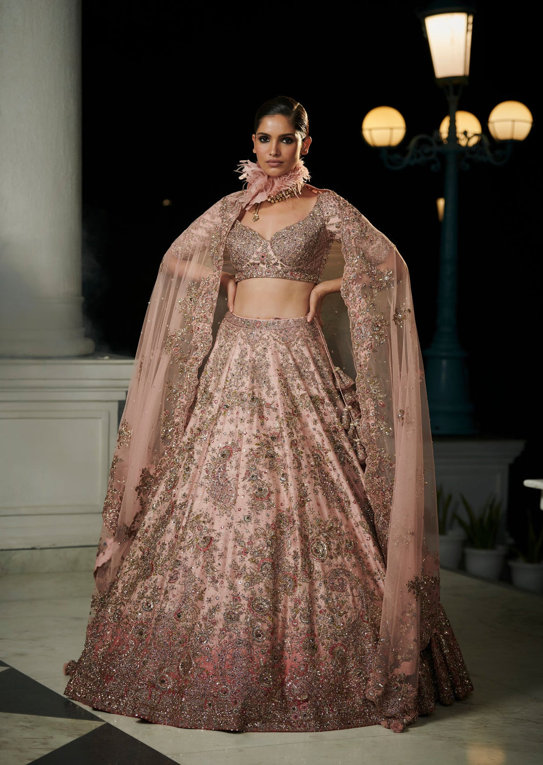 Pink And Berry Red Ombre Raw Silk Bridal Lehenga Set