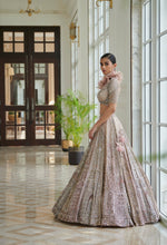 Load image into Gallery viewer, Pink Muted Shimmer Tulle Bridal Lehenga Set
