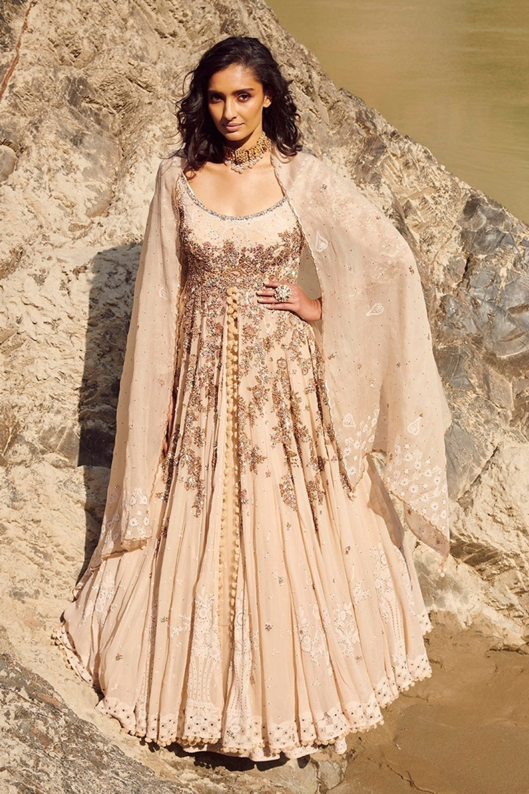 Ivory Chiffon Jacket Lehenga Set