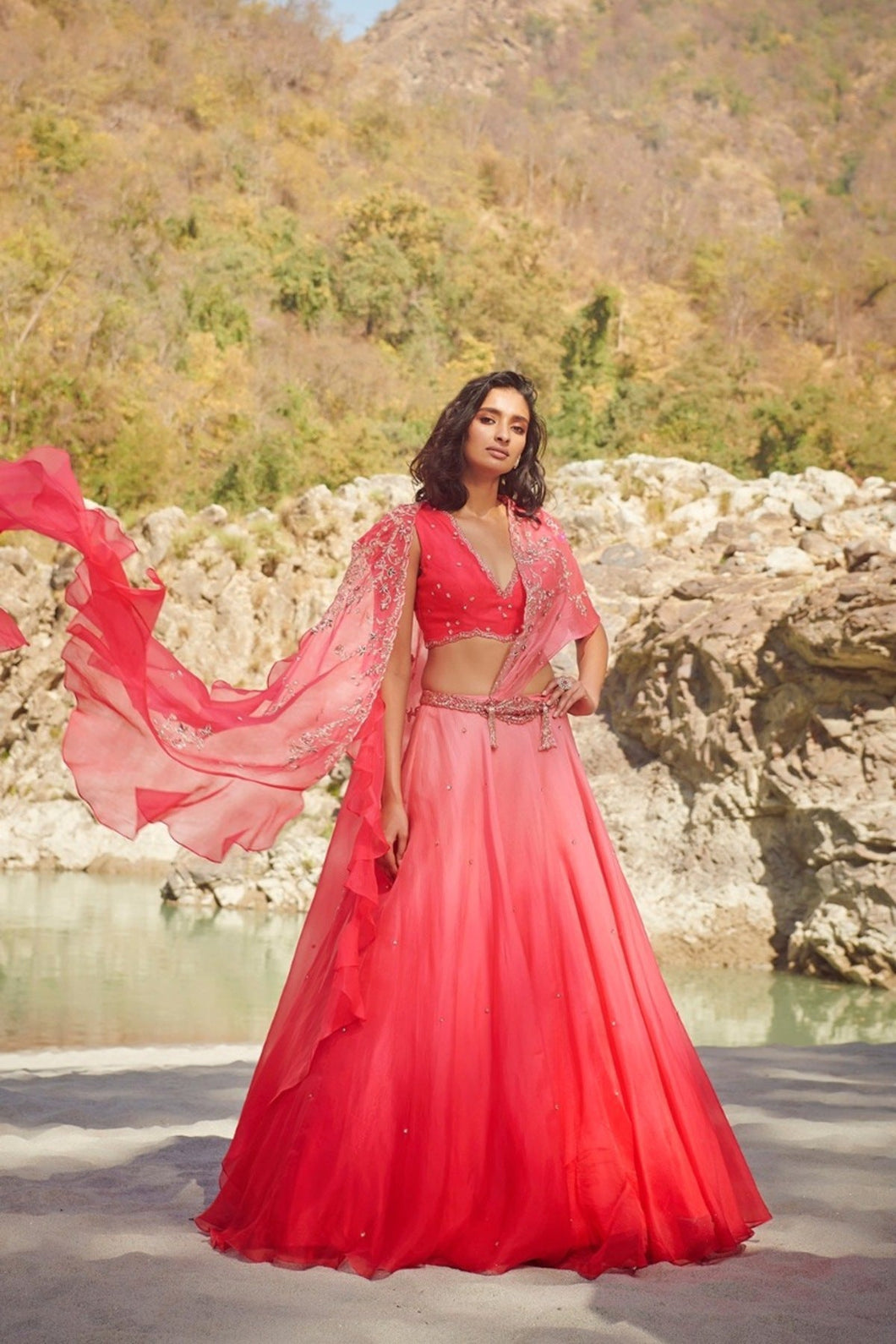 Fuchsia Organza Lehenga Set