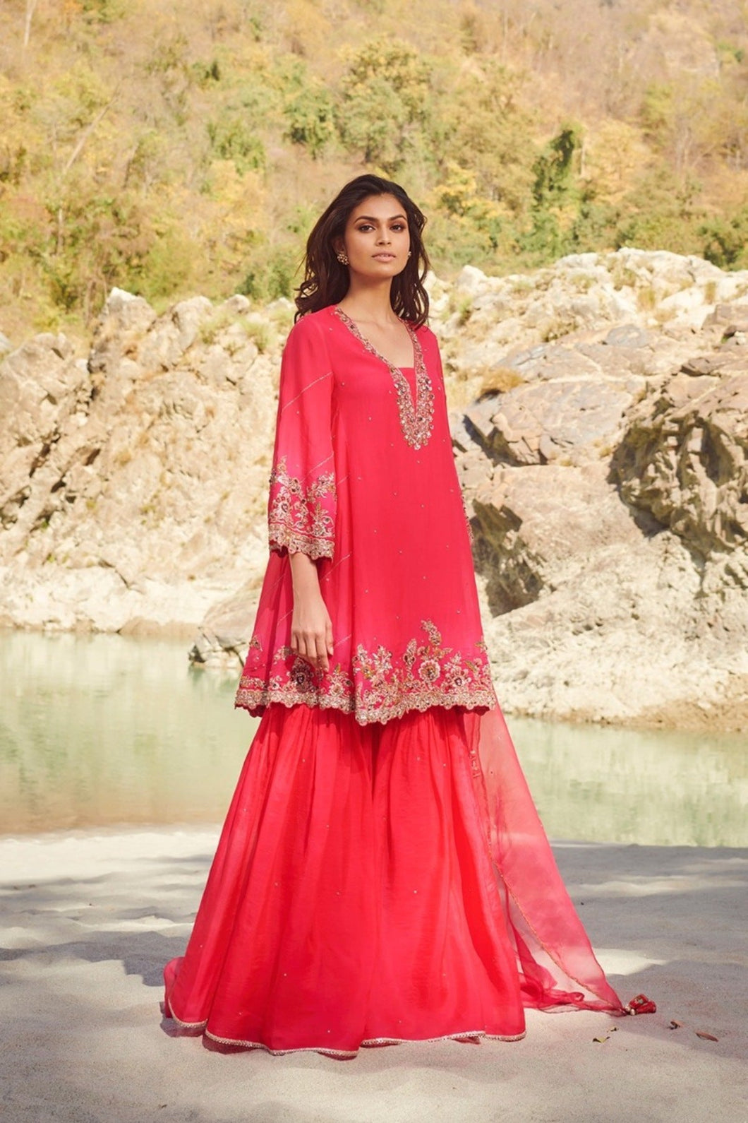 Fuchsia Organza Kurta-Sharara Set