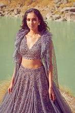 Load image into Gallery viewer, Blue-Grey Shimmer Tulle Lehenga Set
