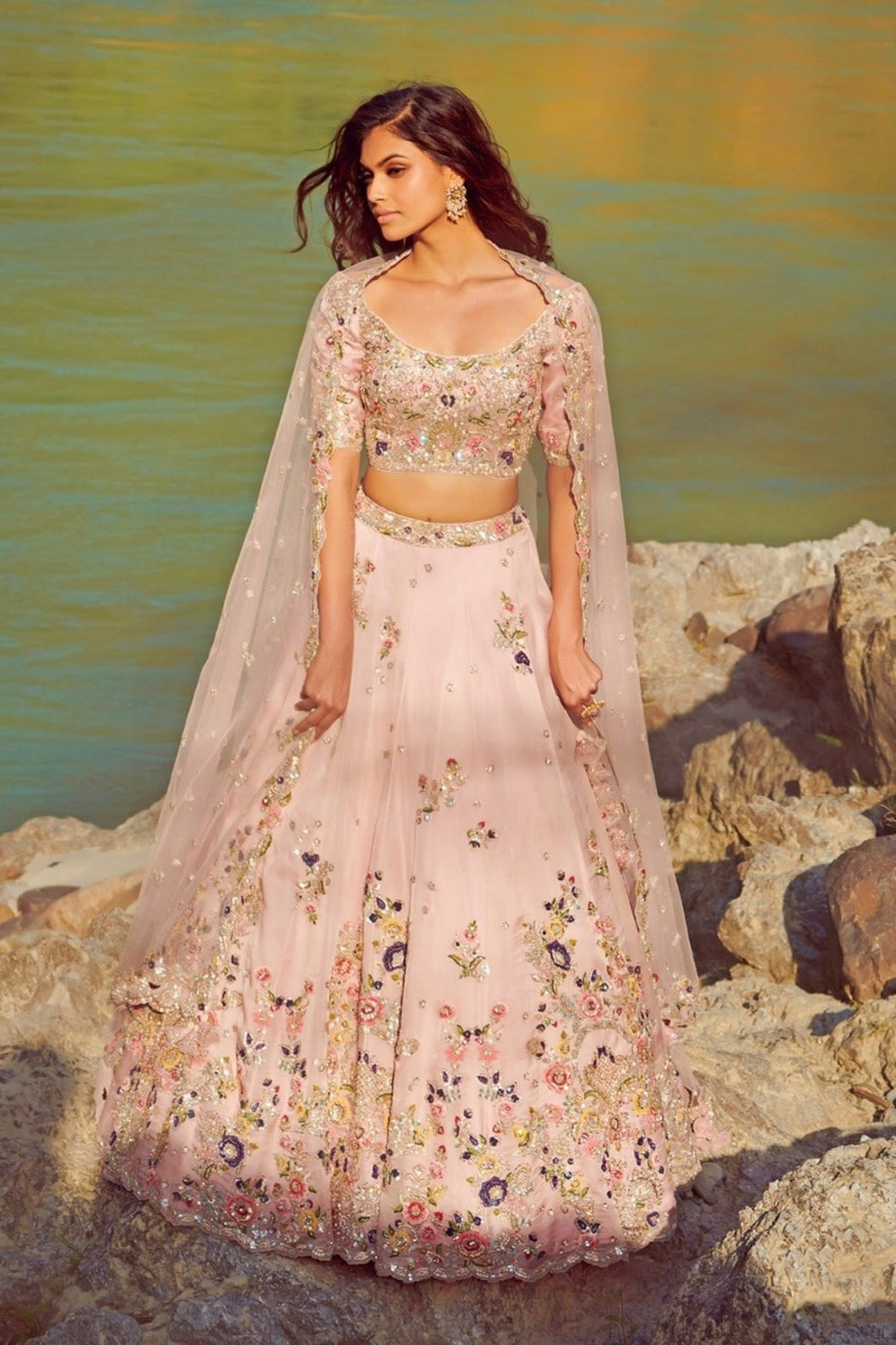 Pink Organza Lehenga Set