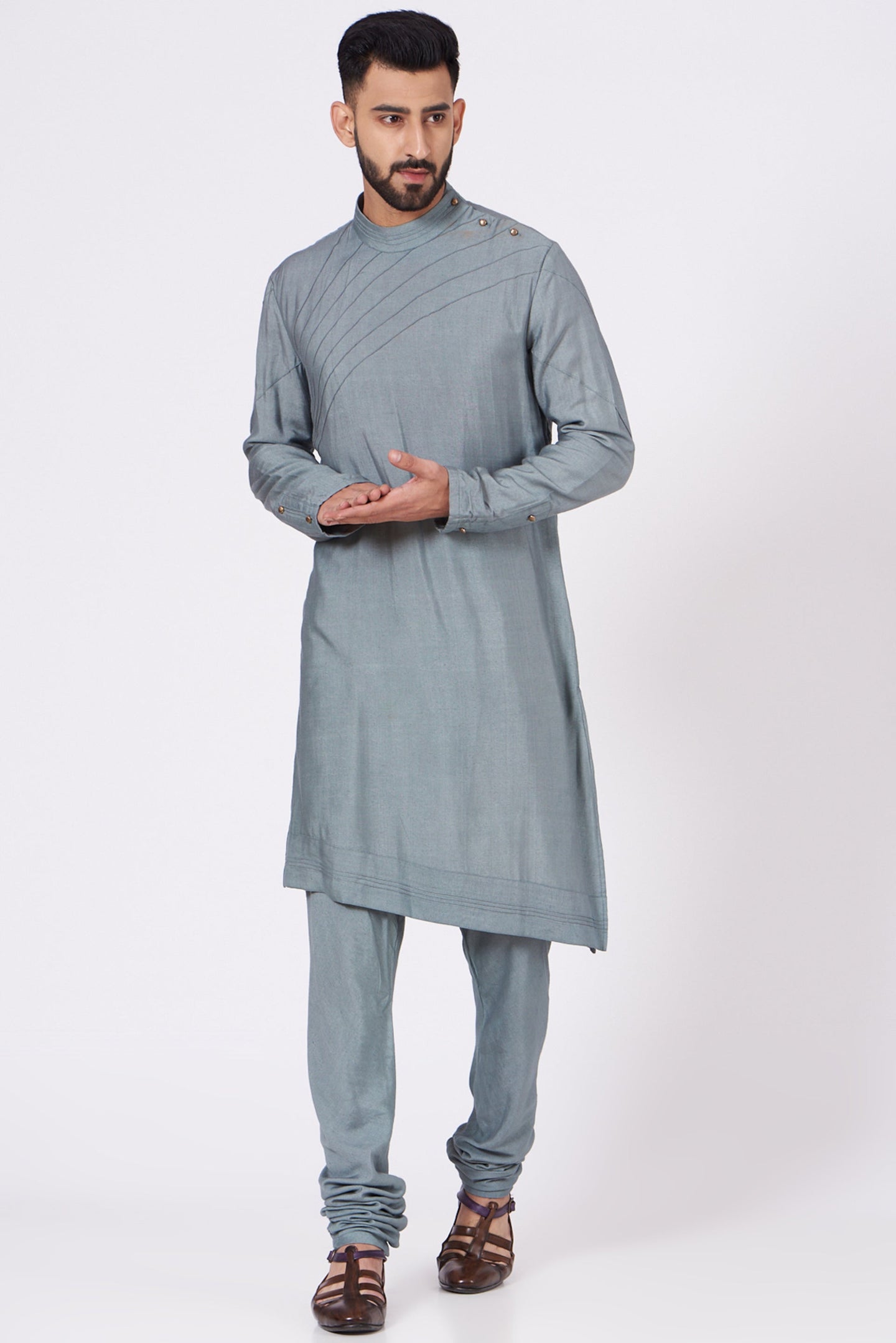 Chateau Grey Shoulder buttoned Kurta set